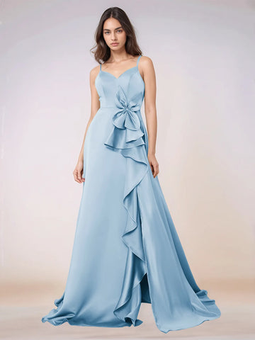 Waist Bow Spaghetti Strap A-line Bridesmaid Dress