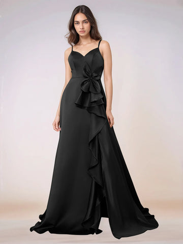 Waist Bow Spaghetti Strap A-line Bridesmaid Dress