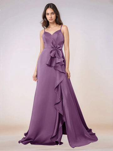 Waist Bow Spaghetti Strap A-line Bridesmaid Dress