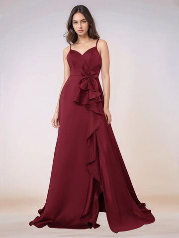 Waist Bow Spaghetti Strap A-line Bridesmaid Dress