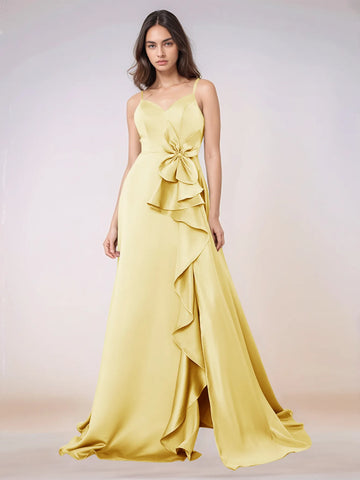 Waist Bow Spaghetti Strap A-line Bridesmaid Dress