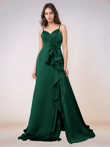 Waist Bow Spaghetti Strap A-line Bridesmaid Dress