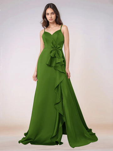 Waist Bow Spaghetti Strap A-line Bridesmaid Dress