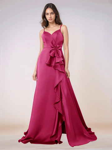 Waist Bow Spaghetti Strap A-line Bridesmaid Dress