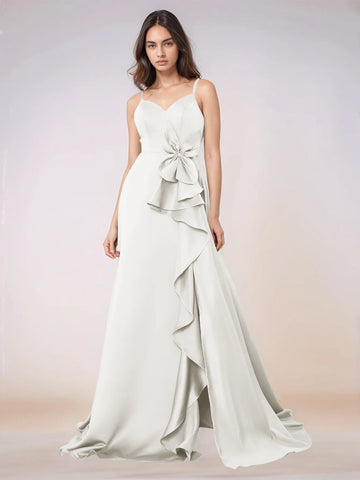 Waist Bow Spaghetti Strap A-line Bridesmaid Dress