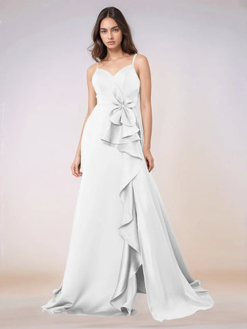 Waist Bow Spaghetti Strap A-line Bridesmaid Dress