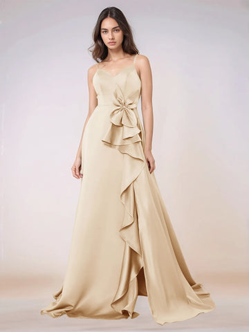 Waist Bow Spaghetti Strap A-line Bridesmaid Dress