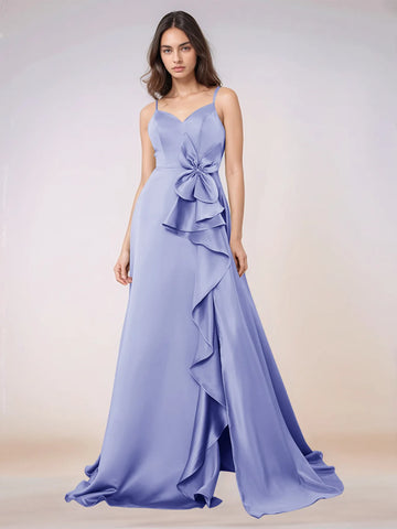 Waist Bow Spaghetti Strap A-line Bridesmaid Dress