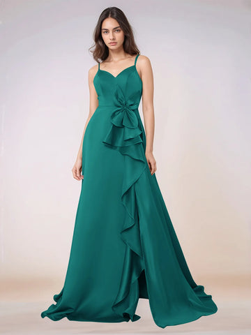 Waist Bow Spaghetti Strap A-line Bridesmaid Dress