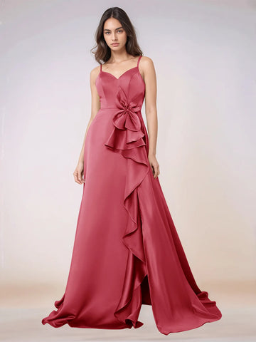 Waist Bow Spaghetti Strap A-line Bridesmaid Dress