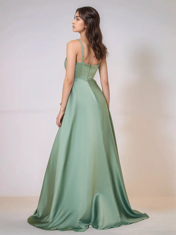 Waist Bow Spaghetti Strap A-line Bridesmaid Dress