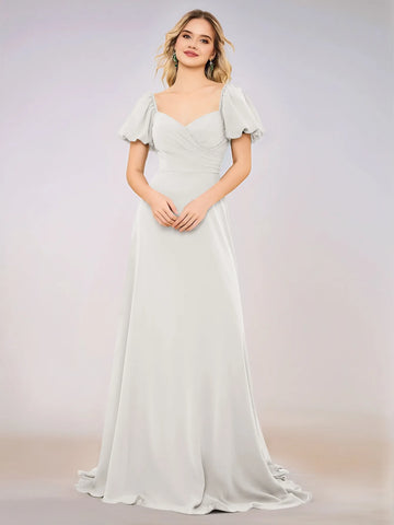Short Puff Sleeve Chiffon A-line Bridesmaid Dress