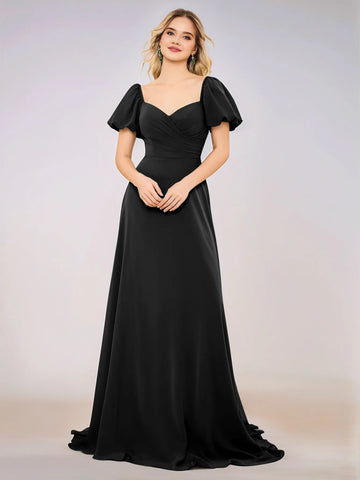 Short Puff Sleeve Chiffon A-line Bridesmaid Dress