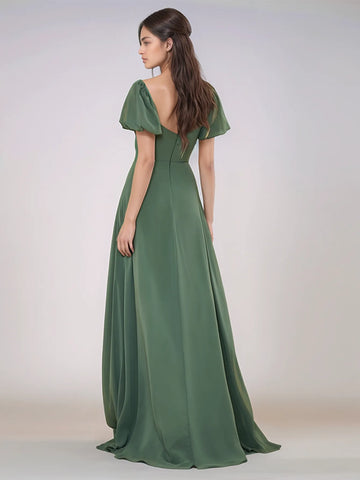 Short Puff Sleeve Chiffon A-line Bridesmaid Dress
