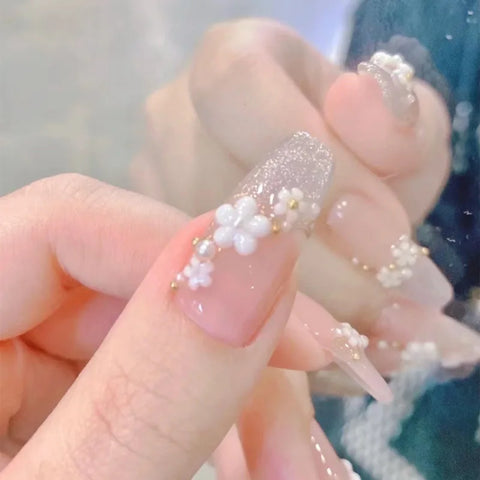 Handmade 10pcs/Set Stick on Nails 3D Flower Nail Art Ballerina Shape Fashionable Trending Ins False Nails