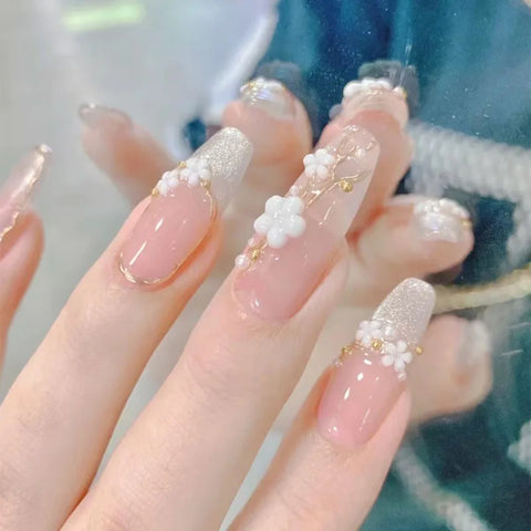Handmade 10pcs/Set Stick on Nails 3D Flower Nail Art Ballerina Shape Fashionable Trending Ins False Nails
