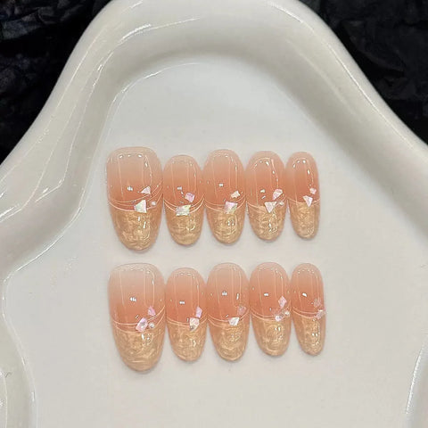 Press on Nails Nude False Nails Artificial Fingernails French Almond Reusable Acrylic False Nails