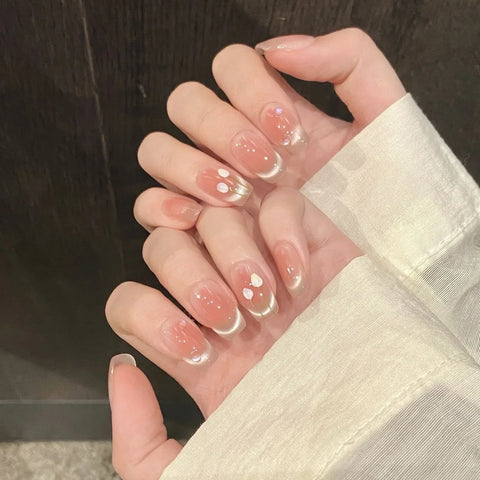 Press on Nails Nude False Nails Artificial Fingernails French Almond Reusable Acrylic False Nails