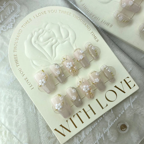 Handmade 10pcs/Set Stick on Nails 3D Flower Nail Art Ballerina Shape Fashionable Trending Ins False Nails