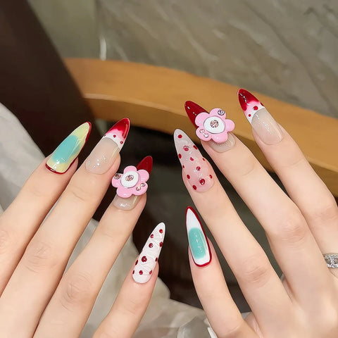 Artificial French Reusable 3D Flower Almond Customized Piranha 3D Flower Carving Gradient Artificial False Nails