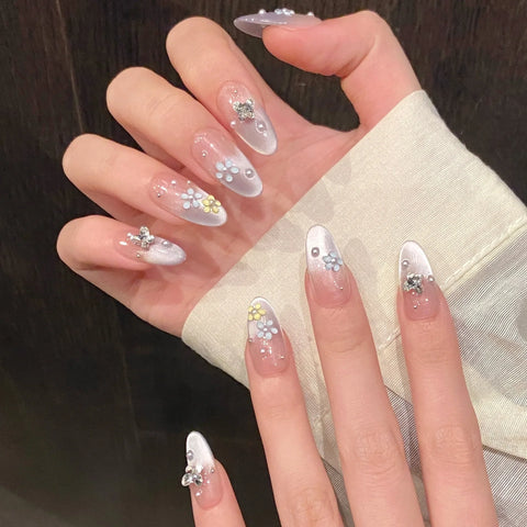 Press on Nails Nude False Nails Artificial Fingernails French Almond Reusable Acrylic False Nails