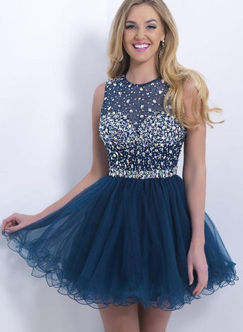 Lace A-line Beaded Halter Sweetheart Short Prom Dress, Cute Homecoming Dresses