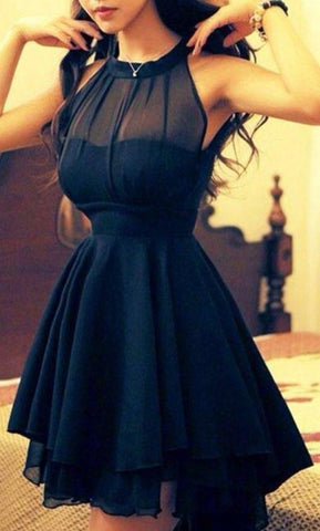 Chiffon Navy  Short Prom Dresses For Girls, Halter Homecoming Dress