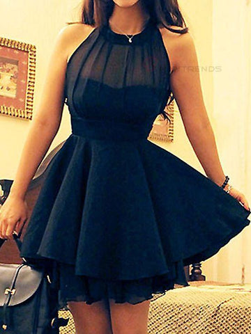 Chiffon Navy  Short Prom Dresses For Girls, Halter Homecoming Dress