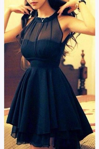 Chiffon Navy  Short Prom Dresses For Girls, Halter Homecoming Dress