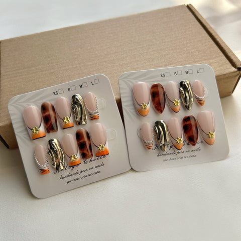 Hot SaleGold&Silver FlowerHandmade Artificial Gel Nail Press-On Nails