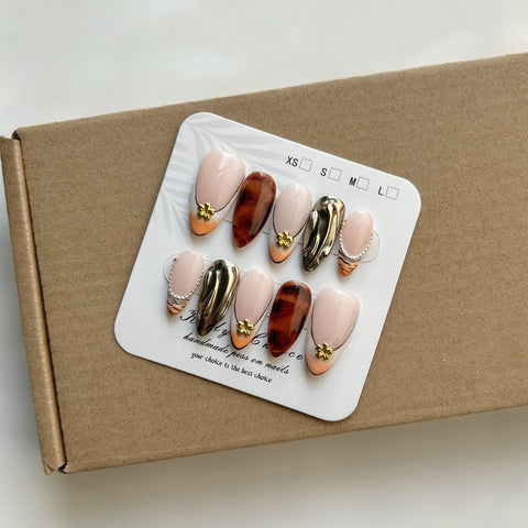 Hot SaleGold&Silver FlowerHandmade Artificial Gel Nail Press-On Nails