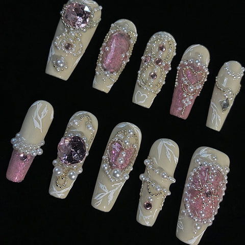 Luxury White Powder Square NailsCarefully designed pure handmade press-on gel nails