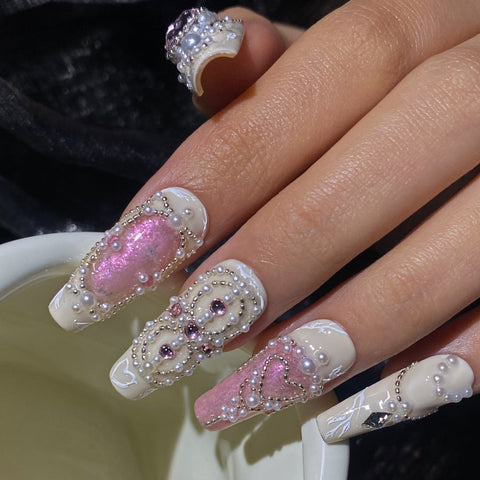 Luxury White Powder Square NailsCarefully designed pure handmade press-on gel nails