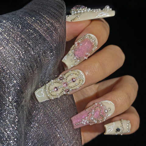 Luxury White Powder Square NailsCarefully designed pure handmade press-on gel nails