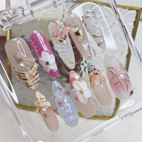 Long Almond 3D Shell NailsCarefully designed pure handmade press-on gel nails