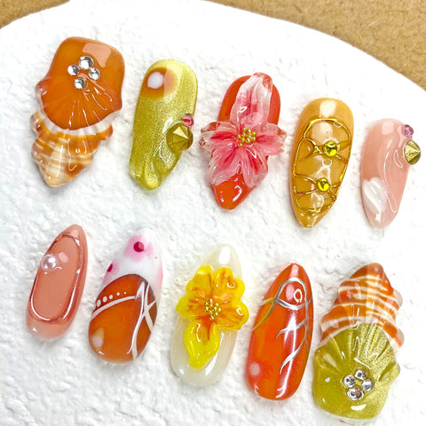 Hot SaleFlower ShellsHandmade Artificial Gel Nail Press-On Nails