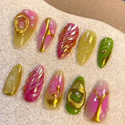 Brilliant Purples and RedsCarefully designed pure handmade press-on gel nails