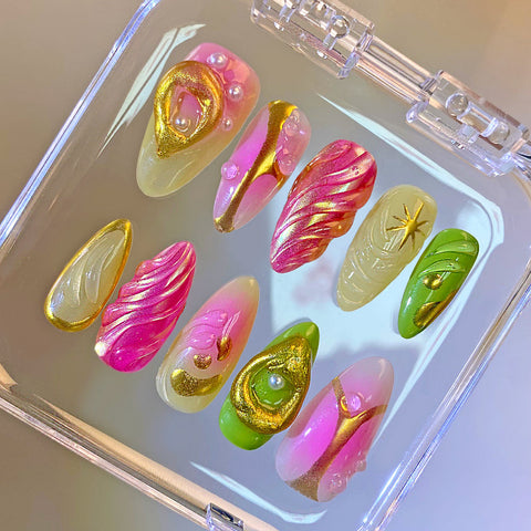 Brilliant Purples and RedsCarefully designed pure handmade press-on gel nails