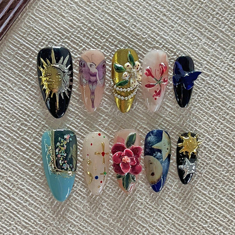 NewCharm Miss's Press On Nails 10 Pcs 3D Salon DesignCarefully designed pure handmade press-on gel nails