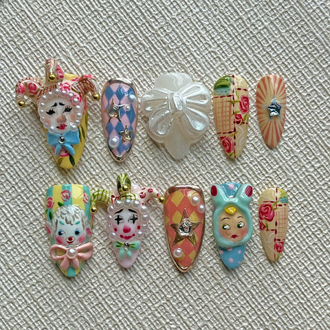 Hot SaleClownHandmade Artificial Gel Nail Press-On Nails