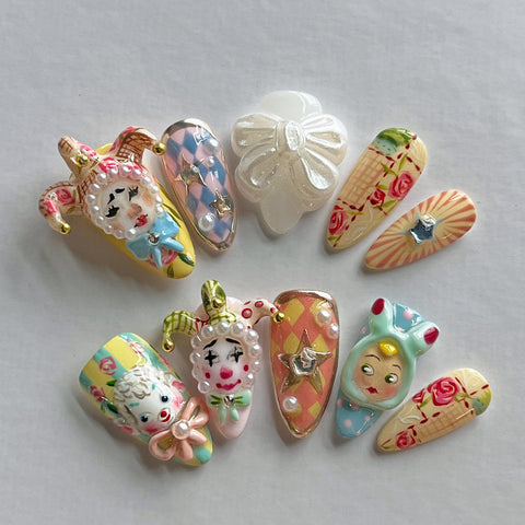 Hot SaleClownHandmade Artificial Gel Nail Press-On Nails