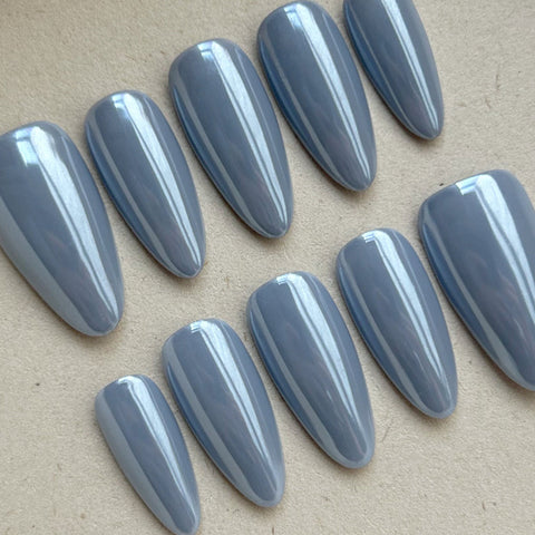 Blue Magic Mirror Pink Almond NailCarefully designed pure handmade press-on gel nails