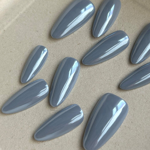 Blue Magic Mirror Pink Almond NailCarefully designed pure handmade press-on gel nails