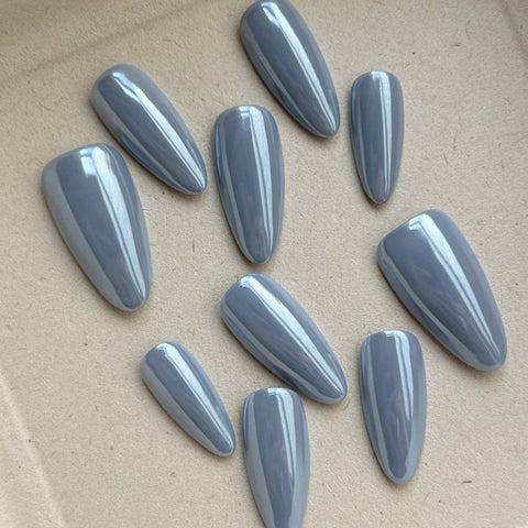 Blue Magic Mirror Pink Almond NailCarefully designed pure handmade press-on gel nails