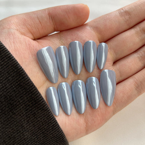Blue Magic Mirror Pink Almond NailCarefully designed pure handmade press-on gel nails
