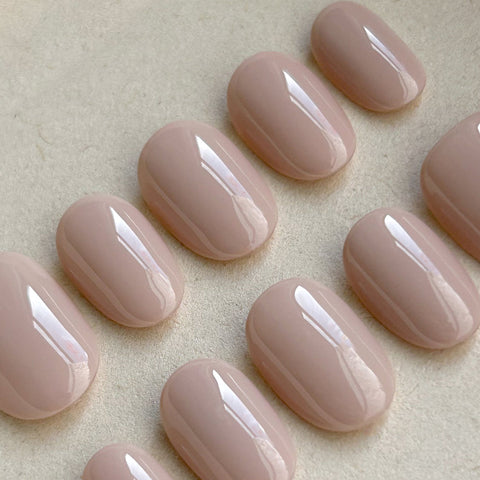 Milk Tea Colored Oval NailsCarefully designed pure handmade press-on gel nails