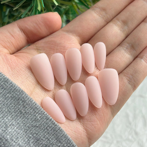 Matte Pink Almond NailsCarefully designed pure handmade press-on gel nails
