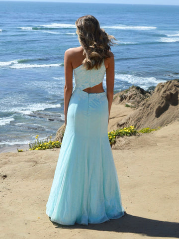 Sheath One Shoulder Sequins Prom Dress with 3D Appliques