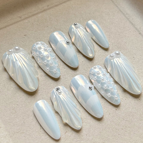 Pearl Mermaid NailCarefully designed pure handmade press-on gel nails