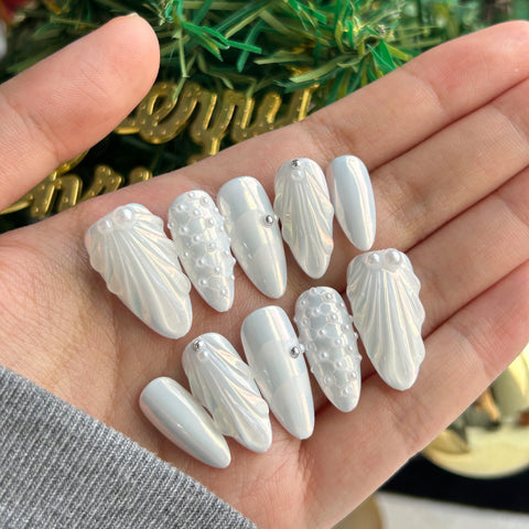 Pearl Mermaid NailCarefully designed pure handmade press-on gel nails